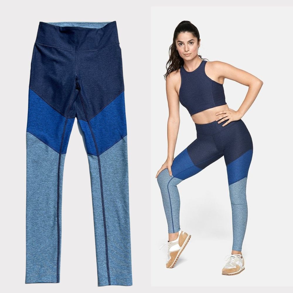 Outdoor Voices 7/8 Tri-Tone Mid Rise Leggings XS Blue Springs